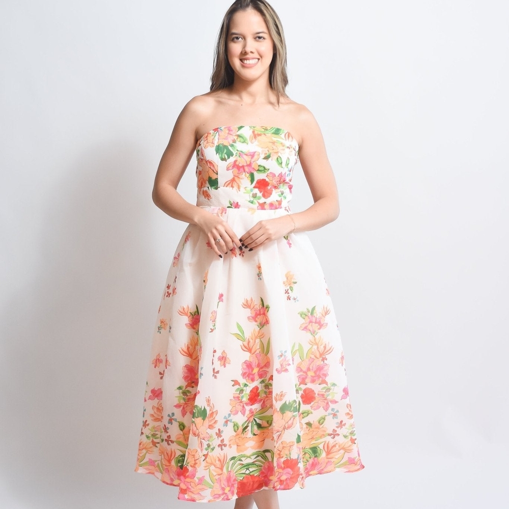 Summer Occasion Strapless Floral Sundress